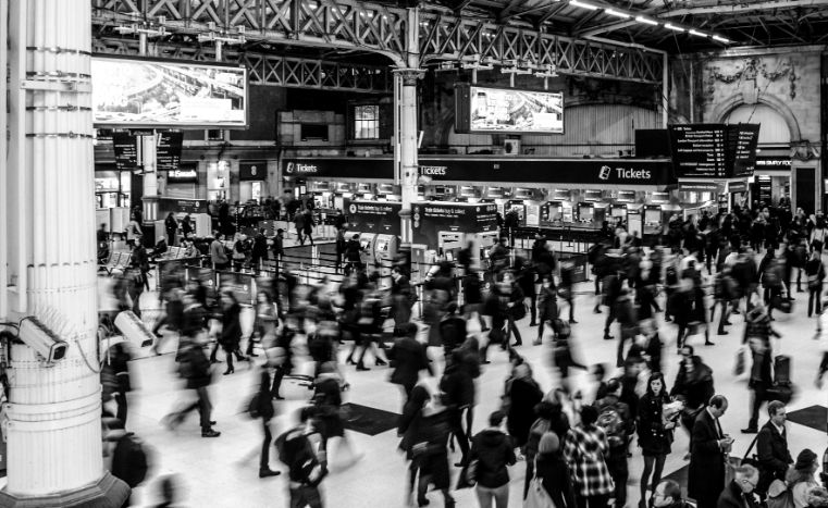 Busy train station in London.