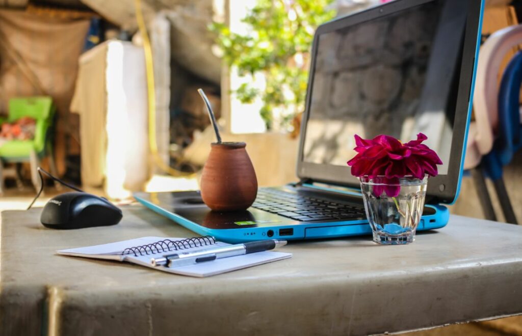 A laptop in a sunny place