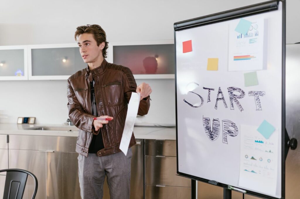 Start-up founder presenting his business idea